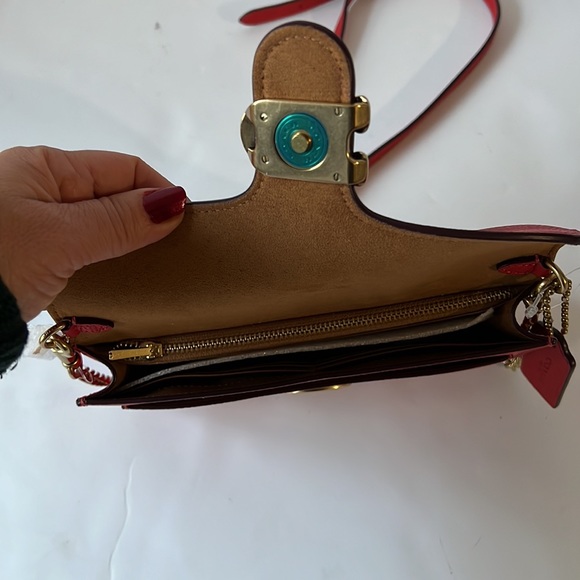 Coach Tabby Chain Clutch Red Crossbody Bag Leather New - Picture 12 of 16